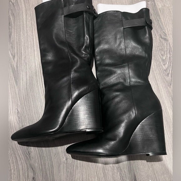 Zara genuine leather black wedge boots - Picture 13 of 15